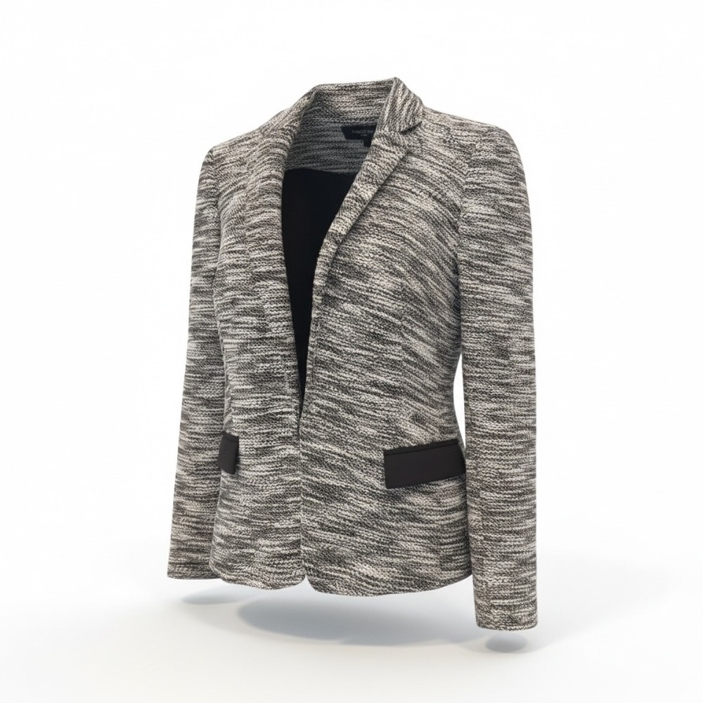 Banana Republic Tweed Blazer Jacket Black White Textured Womens 10P‎ Open Front